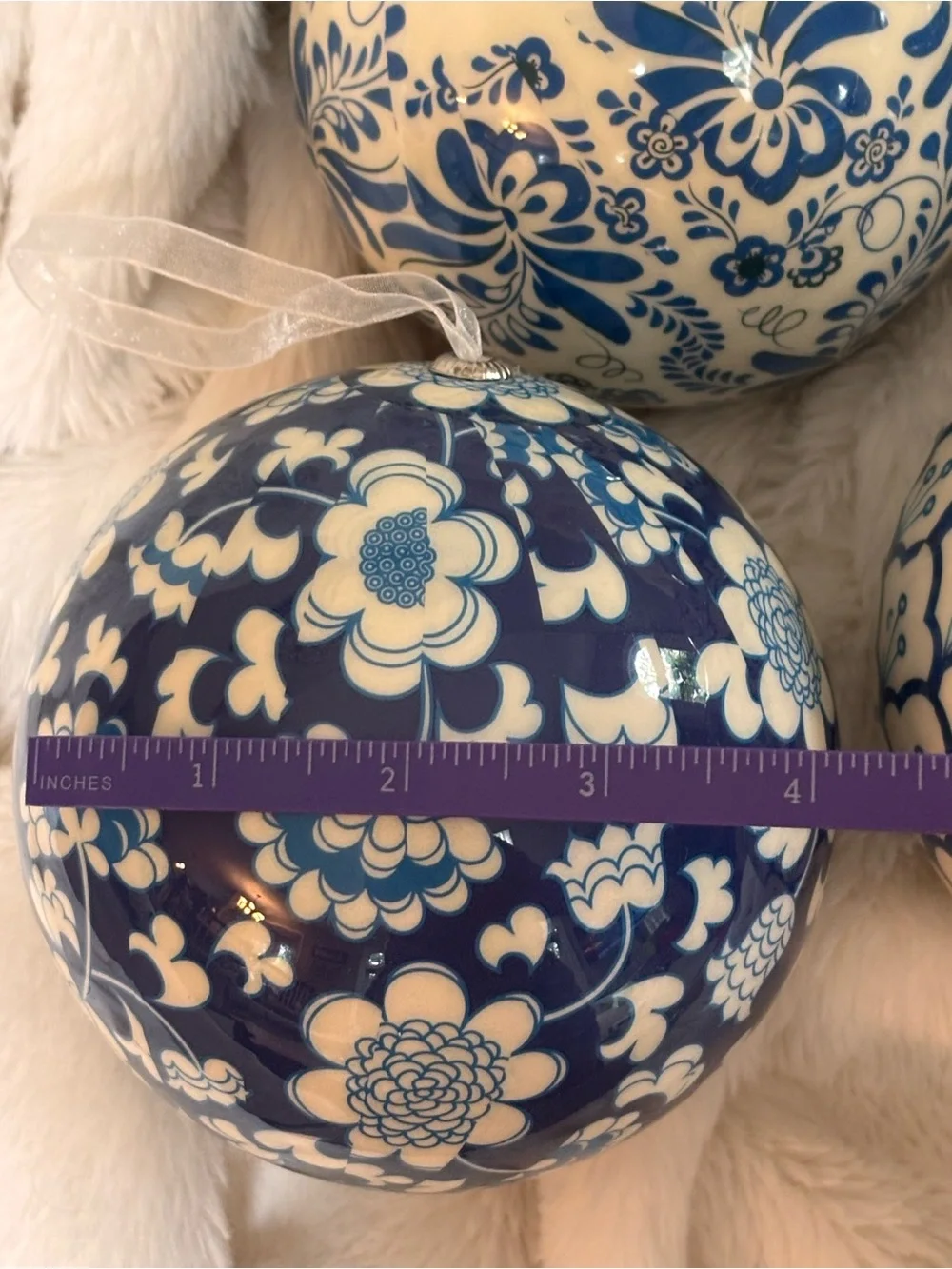 Blue & White Decorative Ceramic Spheres - Set of Patterned Orbs